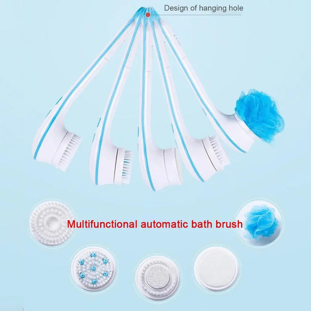 5 In 1 Electric Bath Shower Brush Exfoliation Spin Spa Massage Body Clean Brush Electric Massage Multi-Function Bath Brush Tool - Memoriex 