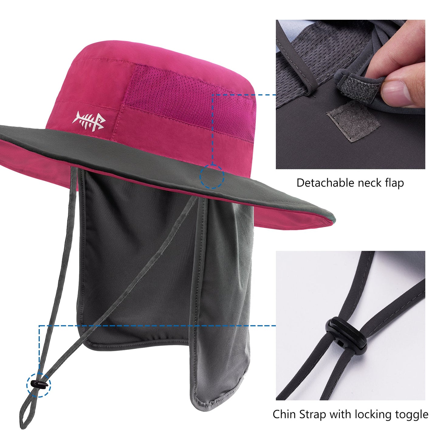 Women's UPF 50+ Sun Hat with Ponytail Hole Neck Flap FH05W-4