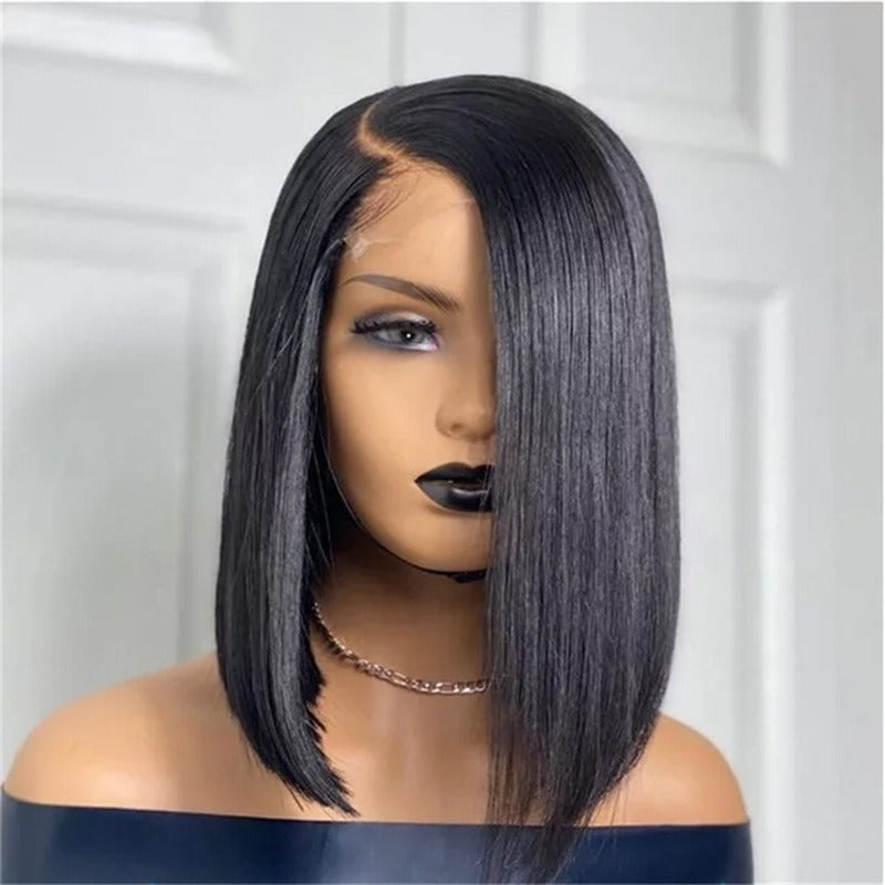 Bob lace wig female oriented front lace wig black short straight hair synthetic headband - Memoriex 