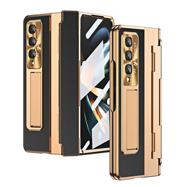 Samsung zfold 5 phone case FOLD4 folding screen flat hinge plain leather all inclusive anti fall protective case W22 is suitable - Memoriex