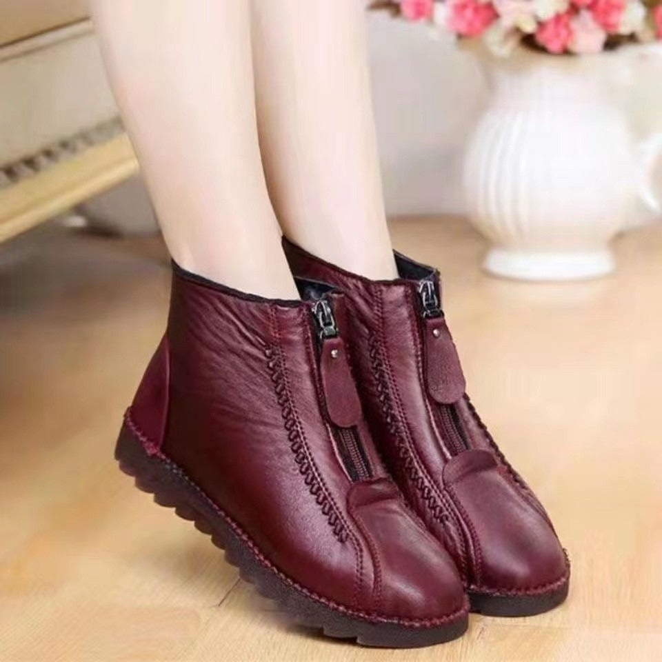 New Winter European and American Casual Plush Thickened Snow Boots Mom's Large Low Cap Zipper Cotton Shoes - Memoriex 