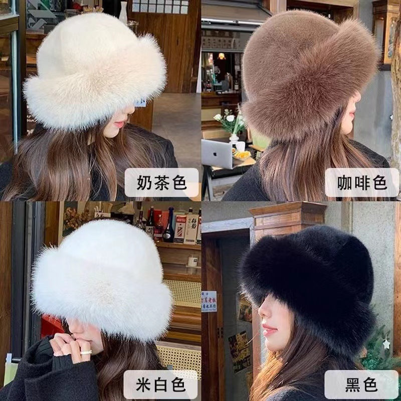 New Mongolian hat with thickened insulation, faux fur fashion basin hat, faux mink fur women's fisherman hat