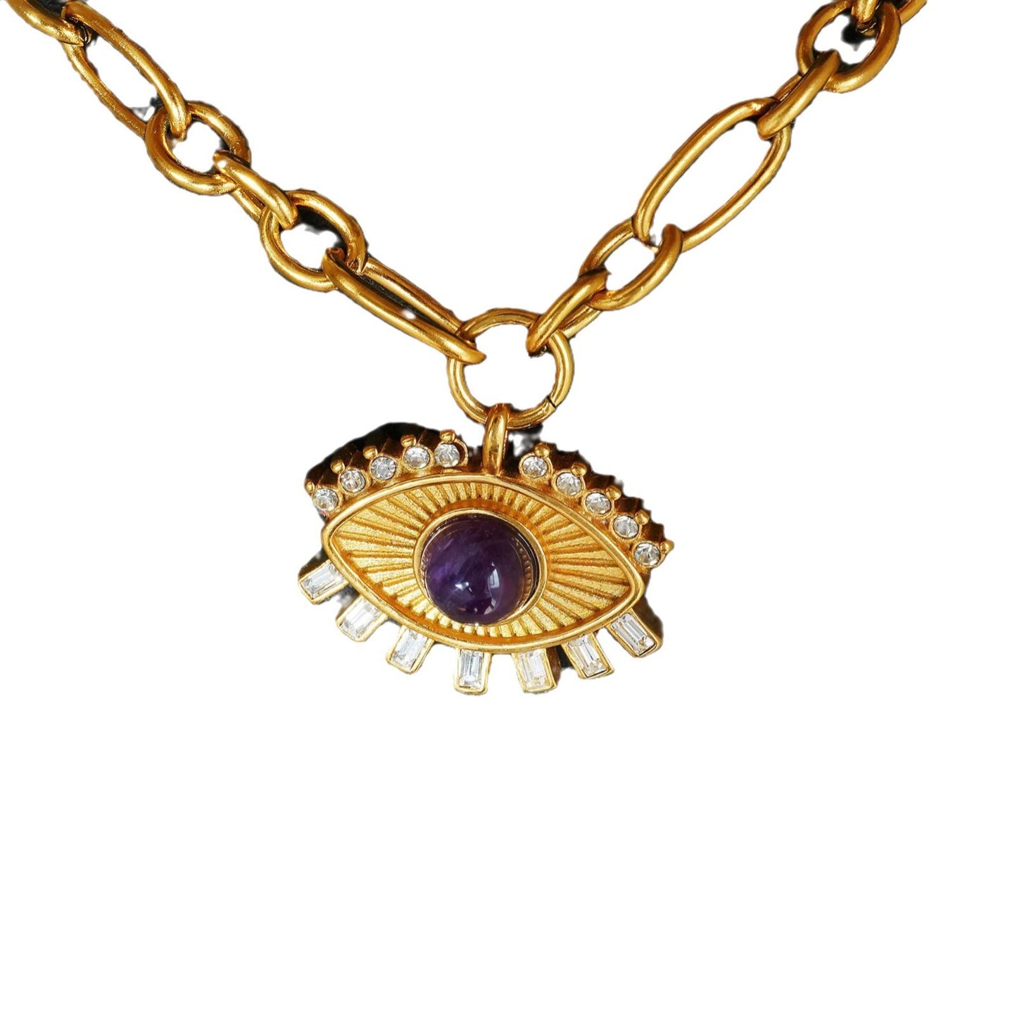 Gold titanium steel lucky eye zircon pendant necklace