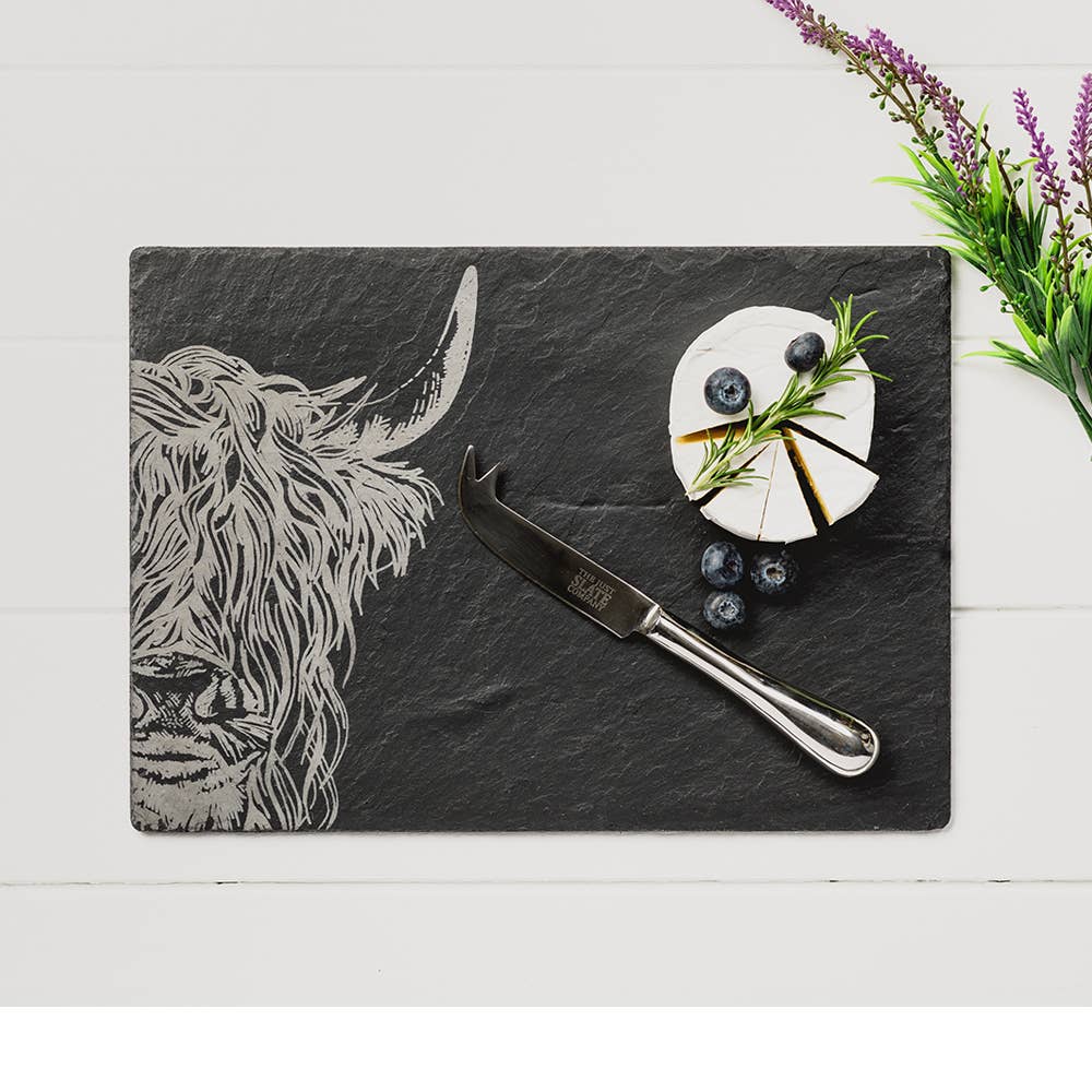 Highland Cow Slate Cheese Board & Knife Gift Sets-0