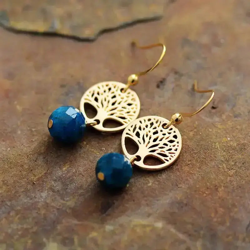 Blue Apatite Tree of Life Earrings-1