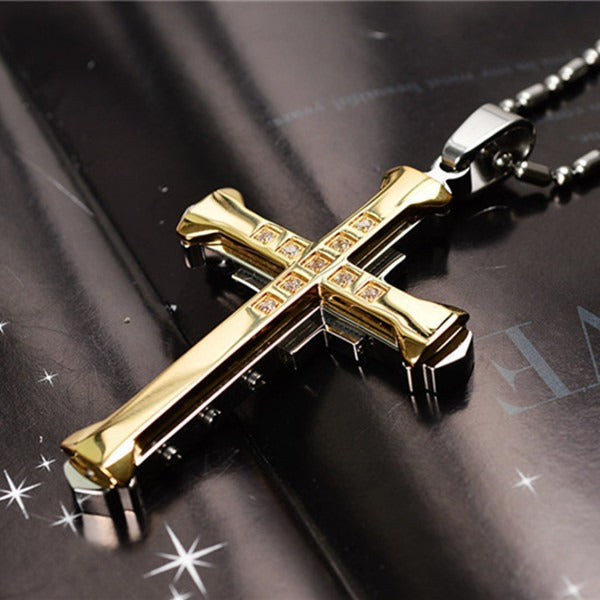 Dark Knight Same Men's Crystal Cross Pendant Silver Gold Black Dominant Pendant Necklace - Memoriex