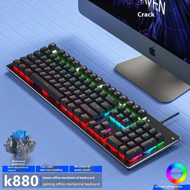 Cracked K880 Hot Swappable Mechanical Keyboard, Esports Game, Green Axis Office Computer Keyboard, Wired Mechanical Keyboard - Memoriex 