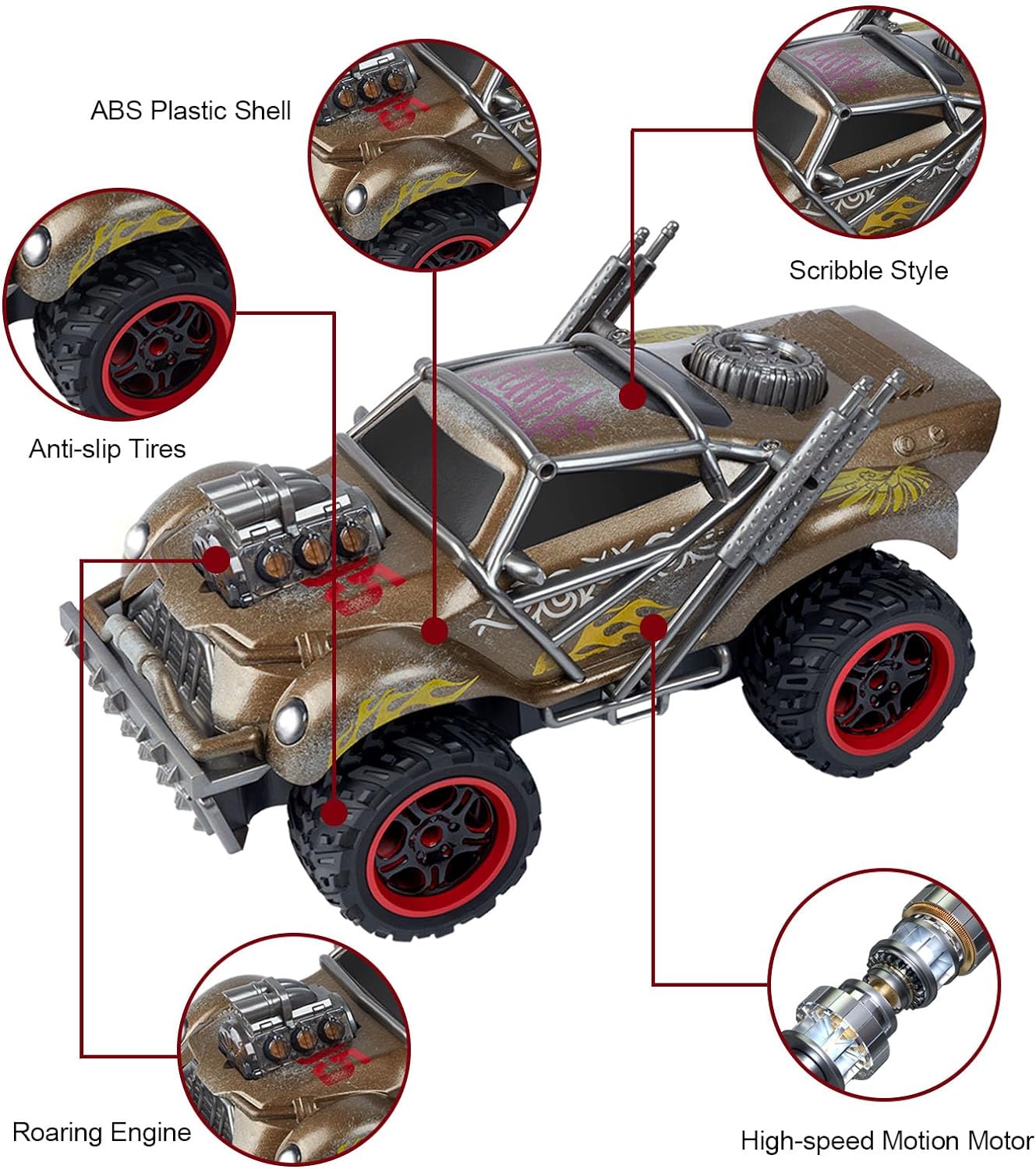 Wasteland Style 1:14 Scale 2.4GHz Model Racing Remote Control Car Hobby Electric RC Car Toys for Boys and Adults (Golden) - Memoriex 