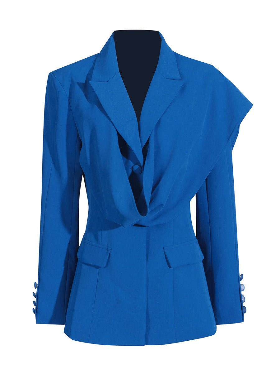 Fashionable temperament suit jacket women's blue design positive decoration high-end feel small suit