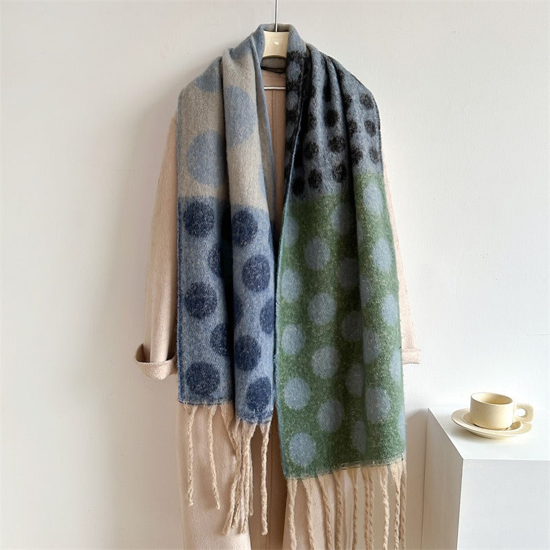 Imitation wool scarf with colorful polka dots, lazy temperament, soft and versatile shawl, thick and warm