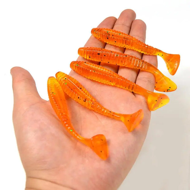 5Pcs/Bag 8cm 5.7g Silicone T Tail Brown Grub Worm Fishing Lure - Memoriex 