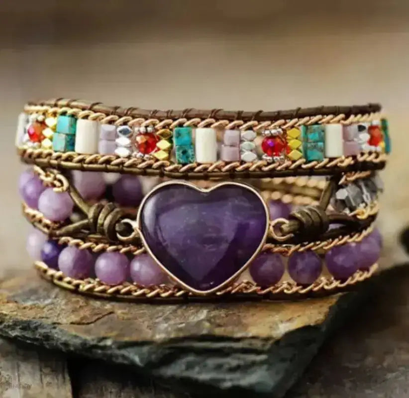 Amethyst Heart Wrap Bracelet-2