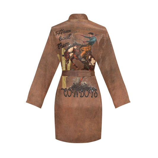 Them Cowboys Western Women's Long Sleeve Belted Satin Feel Dressing Lounge Robe by Baha Ranch Western Wear-0