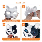 6 Sets Therian Mask Kit. Half-face paper blank masks, hand-painted cat. For DIY, masquerade, cosplay, Christmas gifts. Create un - Memoriex 