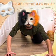 6 Sets Therian Mask Kit. Half-face paper blank masks, hand-painted cat. For DIY, masquerade, cosplay, Christmas gifts. Create un - Memoriex 