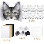 6 Sets Therian Mask Kit. Half-face paper blank masks, hand-painted cat. For DIY, masquerade, cosplay, Christmas gifts. Create un - Memoriex 