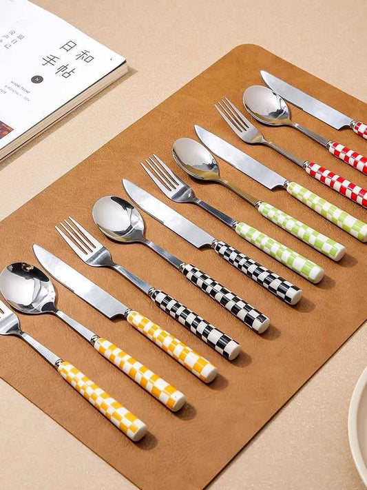 6 - Pack Modern Checkered Flatware Sets ( $4 / count )-0