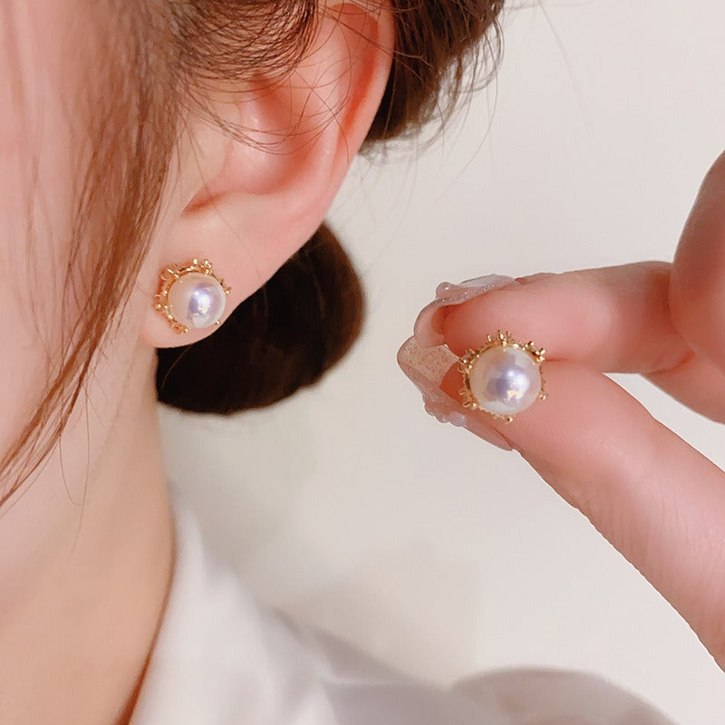 Small and exquisite retro Macbeth pearl zircon earrings