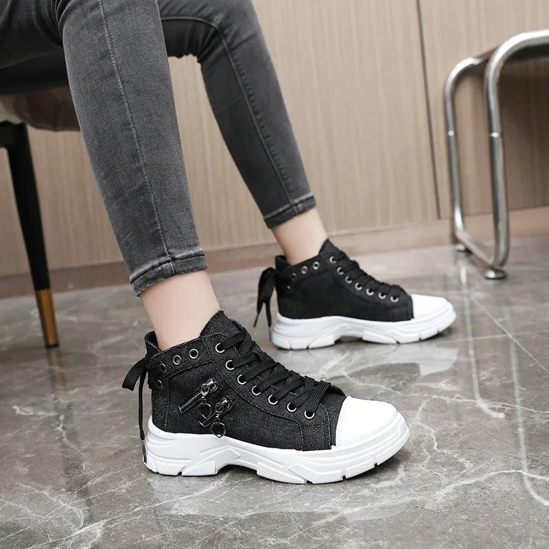 New Canvas High-top Women Shoes Spring Breathable Denim Sneakers Women Summer Thick Bottom Heightening Sports Casual Shoes - Memoriex 