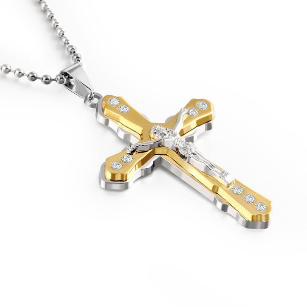 Dark Knight Same Men's Crystal Cross Pendant Silver Gold Black Dominant Pendant Necklace - Memoriex