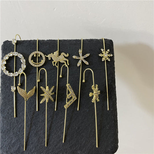 Unicorn Copper Micro inlaid with Haoshi Piercing Ear Needles Surrounding Ear Bones Diagonal Earrings - Memoriex 