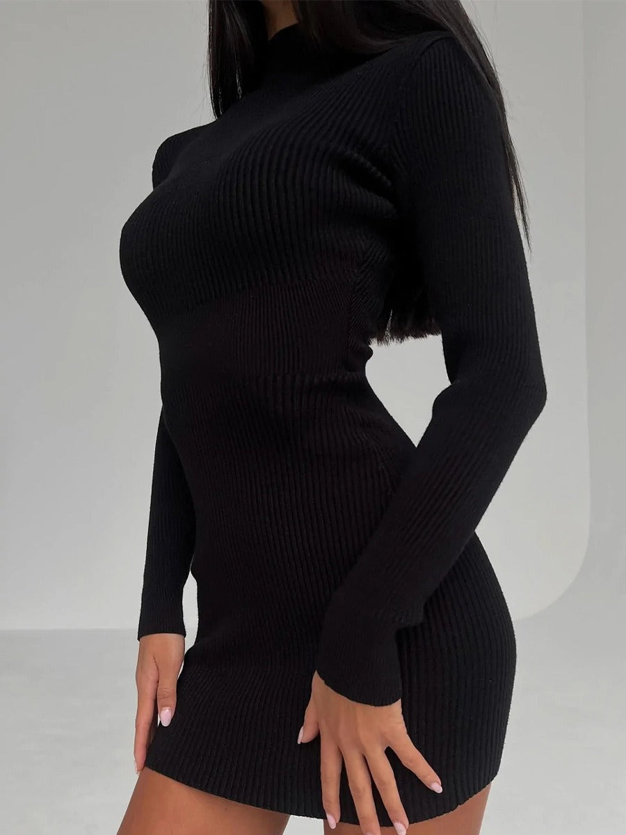 New hollow out sexy tight fitting short woolen dress