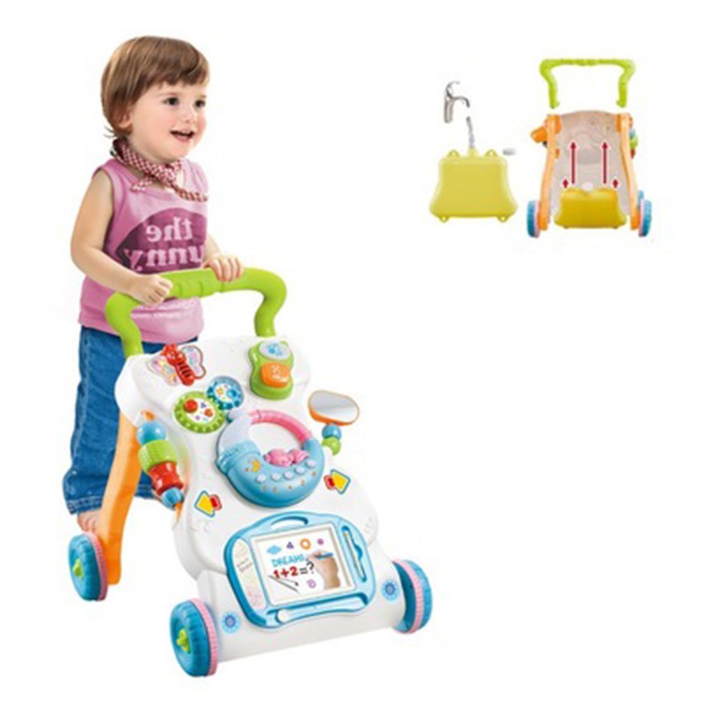 Unisex Infants' Walker Toddler Trolley Multi function Anti rollover Height Adjustable Walker Walking Teaching Cars Toys - Memoriex 