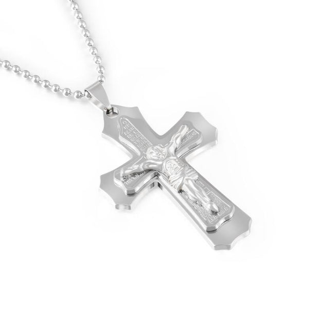 Dark Knight Same Men's Crystal Cross Pendant Silver Gold Black Dominant Pendant Necklace - Memoriex