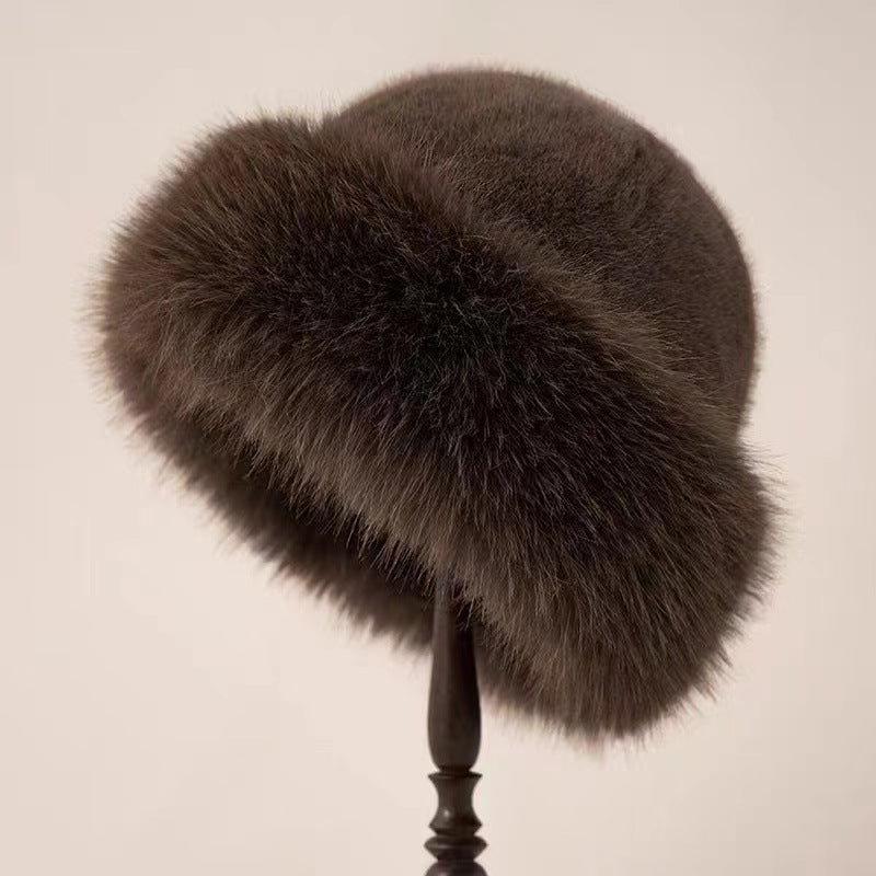 New Mongolian hat with thickened insulation, faux fur fashion basin hat, faux mink fur women's fisherman hat