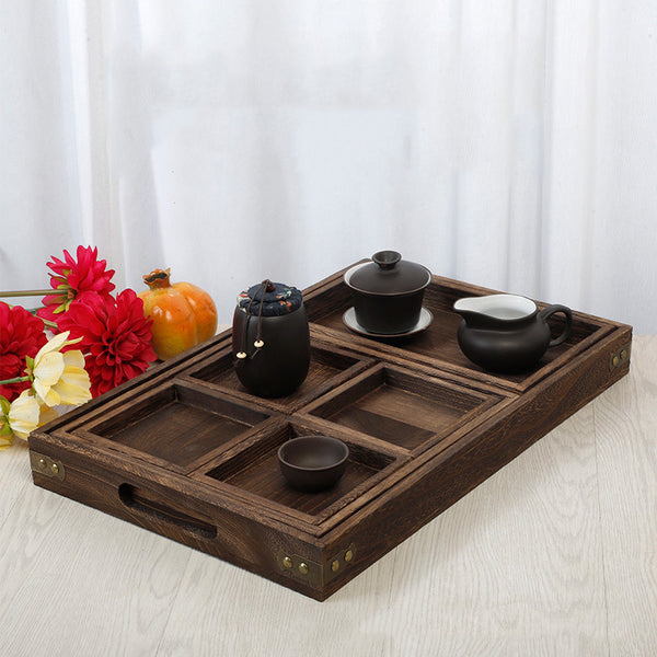 Japanese-Style Paulownia Wood Tea Tray, Hand-Burnt Finish