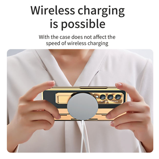 Samsung zfold 5 phone case FOLD4 folding screen flat hinge plain leather all inclusive anti fall protective case W22 is suitable - Memoriex