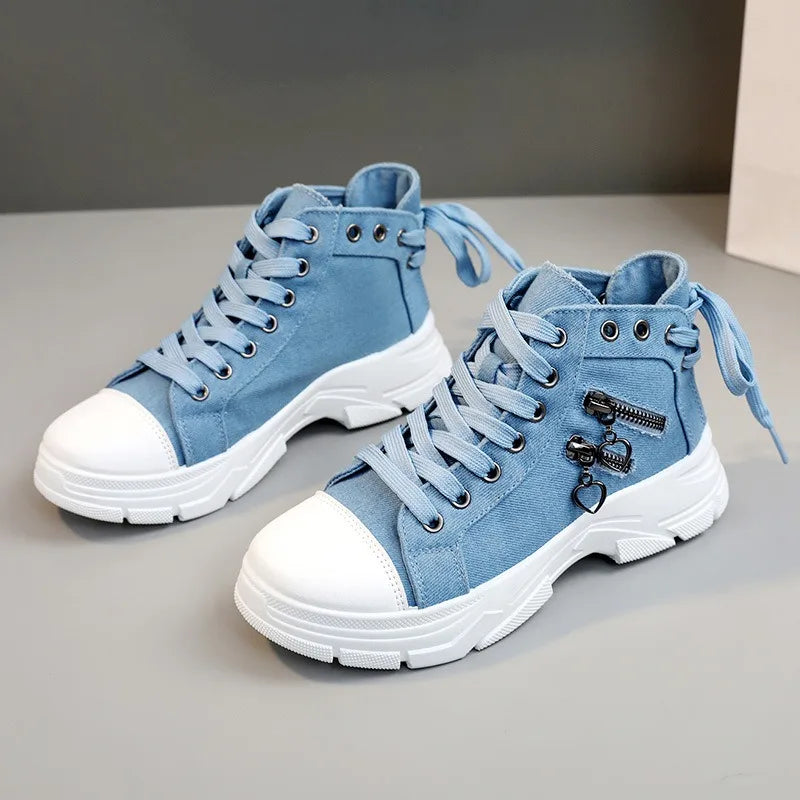 New Canvas High-top Women Shoes Spring Breathable Denim Sneakers Women Summer Thick Bottom Heightening Sports Casual Shoes - Memoriex 