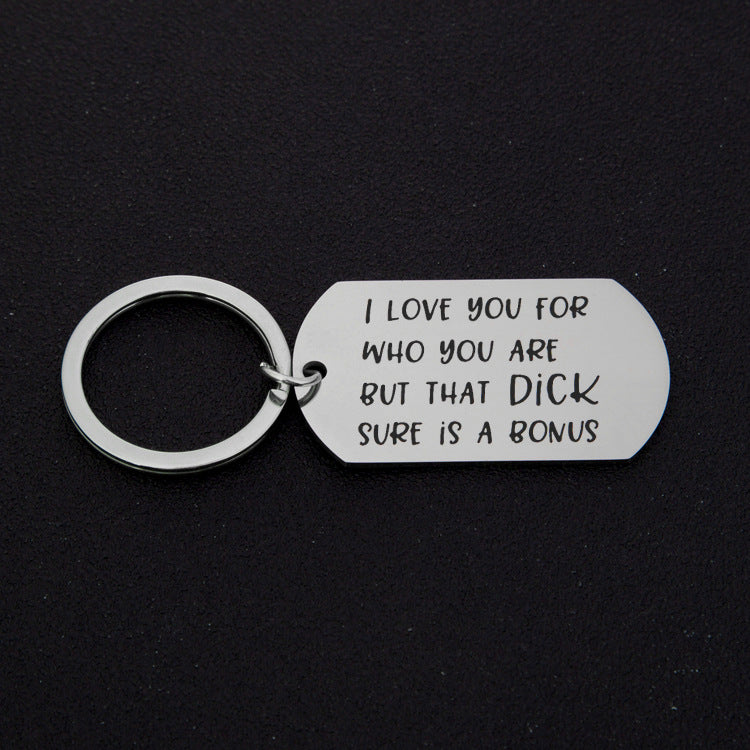 I love you for who you are..dick/pussy couple stainless steel military keychain - Memoriex