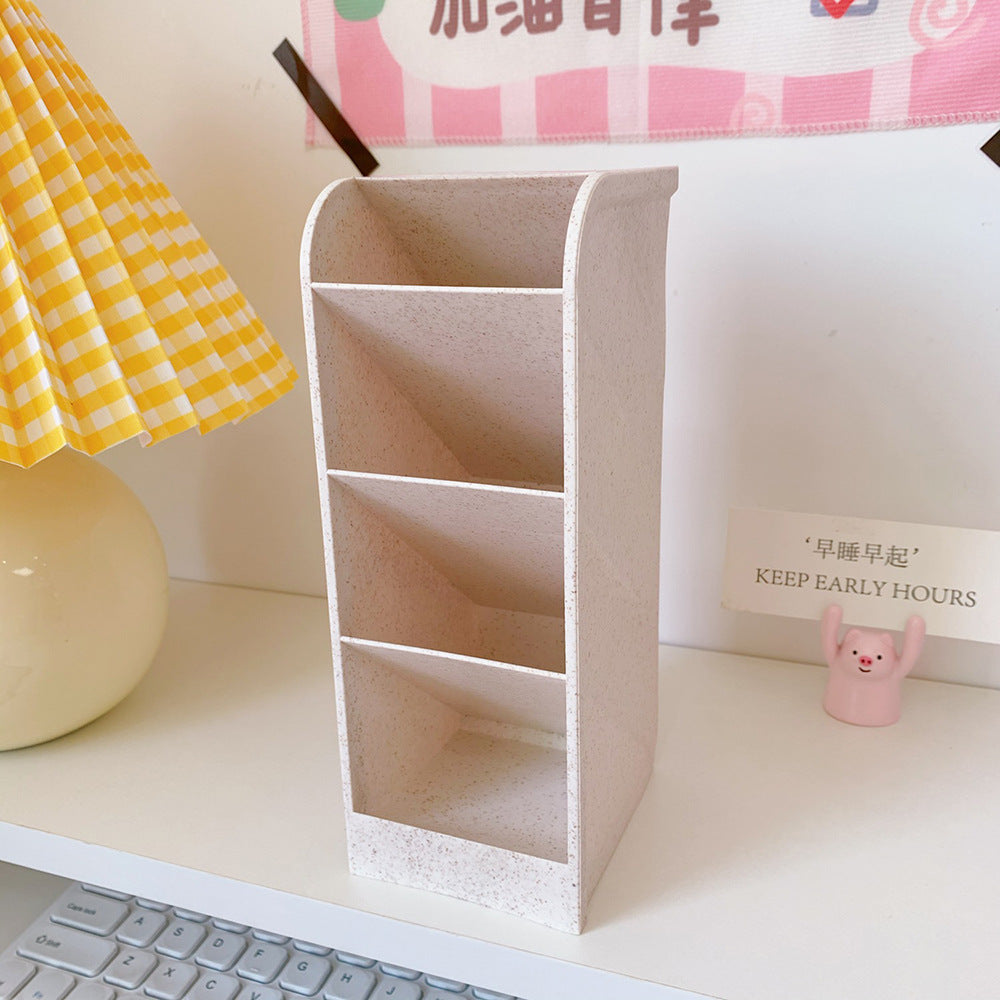 Korea Ins Girl Heart Desktop Storage Tube Simple Cartoon Four-Grid Oblique Pen Holder Makeup Brush Lipstick Storage Box - Memoriex 