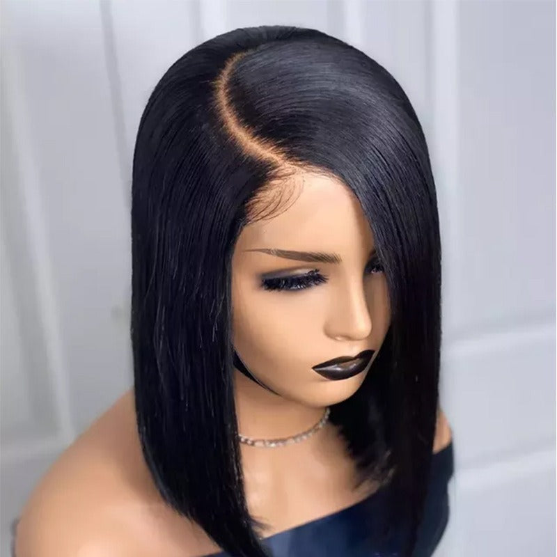 Bob lace wig female oriented front lace wig black short straight hair synthetic headband - Memoriex 