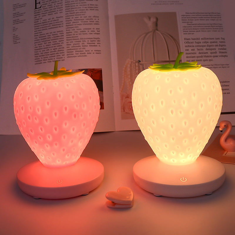 Creative Home Strawberry Night Light USB Rechargeable Bedside Decoration Atmosphere Light Novel And Peculiar Led Silicone Eye Protection Table Lamp