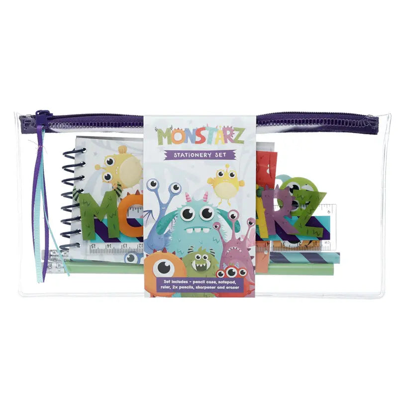 7 Piece Clear Pencil Case Stationery Set - Monstarz Monster  STA262-0