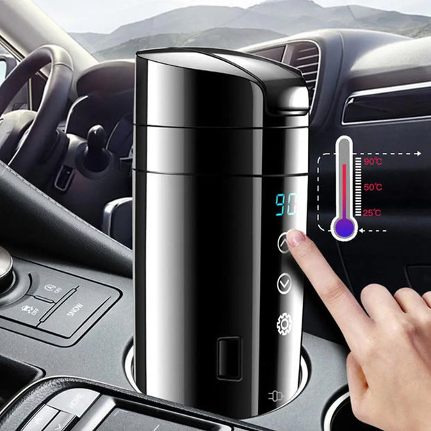 70W Real-time Temperature Vehicle Heating Cup 12V 24V Waterproof Stainless Steel Car Kettle Water Heater Car Mug Travel Kettle - Memoriex