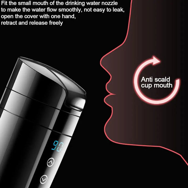 70W Real-time Temperature Vehicle Heating Cup 12V 24V Waterproof Stainless Steel Car Kettle Water Heater Car Mug Travel Kettle - Memoriex