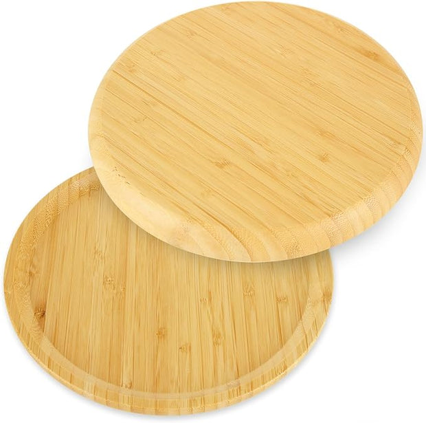 Bamboo Round Serving Platter & Terracotta Wooden Tray 25 cm-1