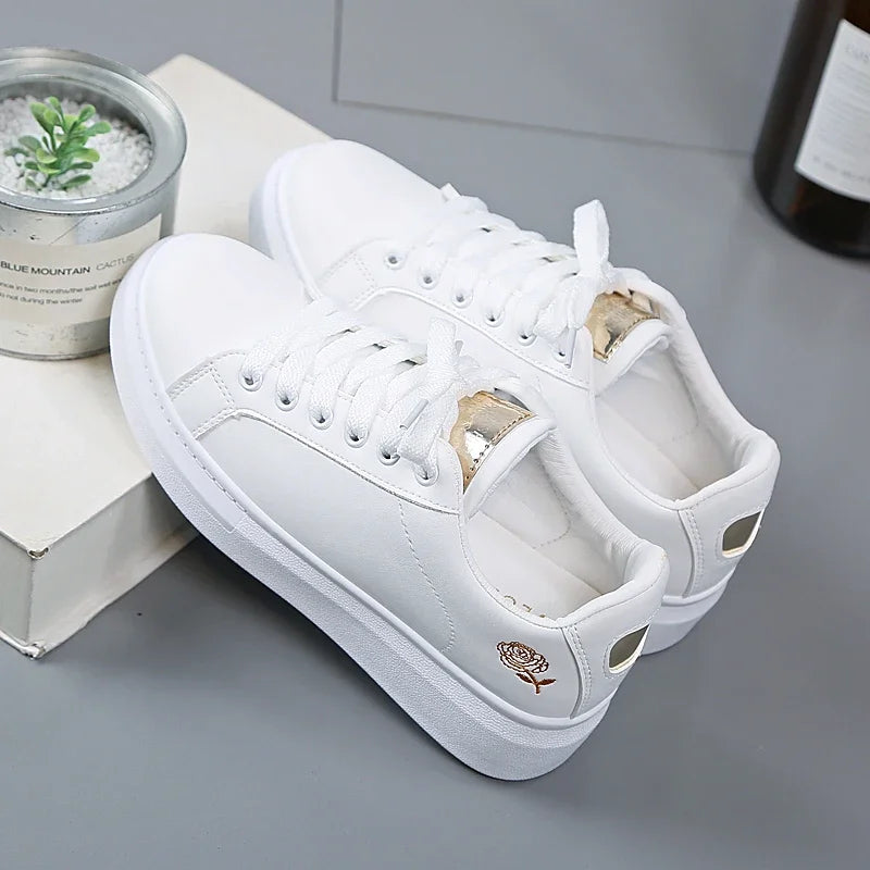 Women Casual Shoes New Spring Fashion Embroidered White Breathable Flower Lace-Up Sneakers White Tenis Feminino Flat  Zapatillas - Memoriex 