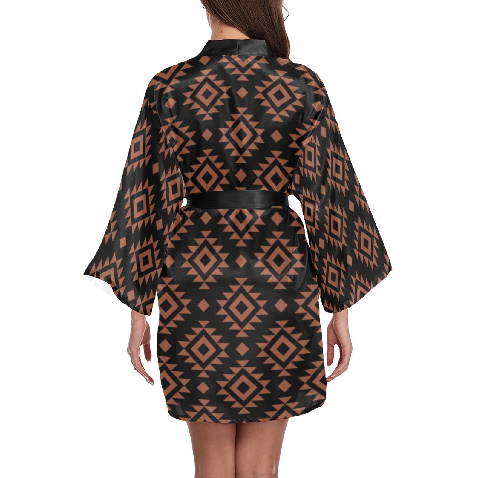 Brown Black Aztec Women's Lounge Kimono Robe by Baha Ranch Western Wear-1