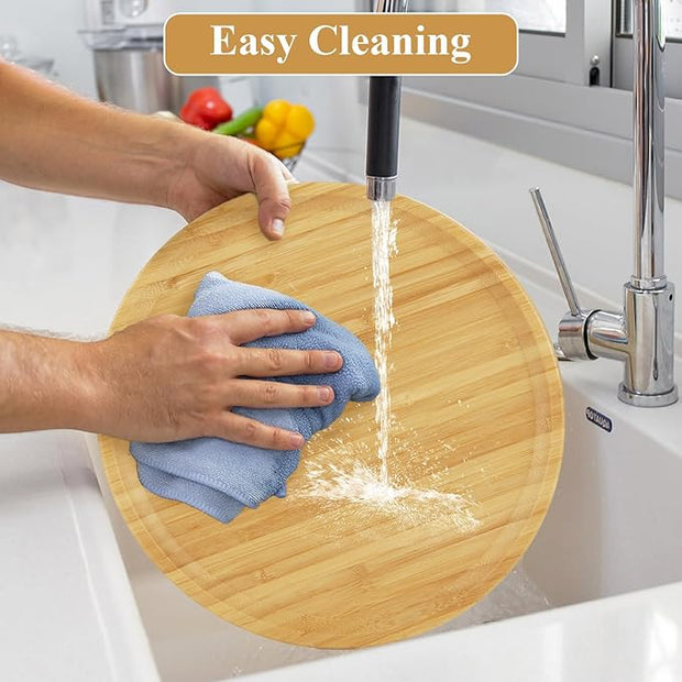 Bamboo Round Serving Platter & Terracotta Wooden Tray 25 cm-4