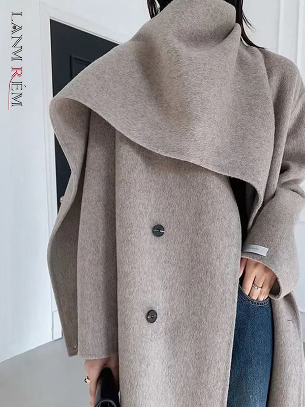 Double-Sided Wool-Look Wrap Coat with Scarf Collar — Belted Winter...
