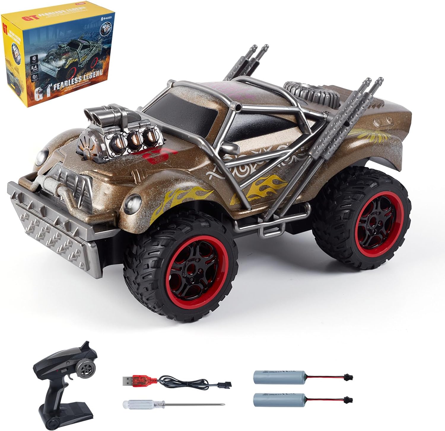 Wasteland Style 1:14 Scale 2.4GHz Model Racing Remote Control Car Hobby Electric RC Car Toys for Boys and Adults (Golden) - Memoriex 