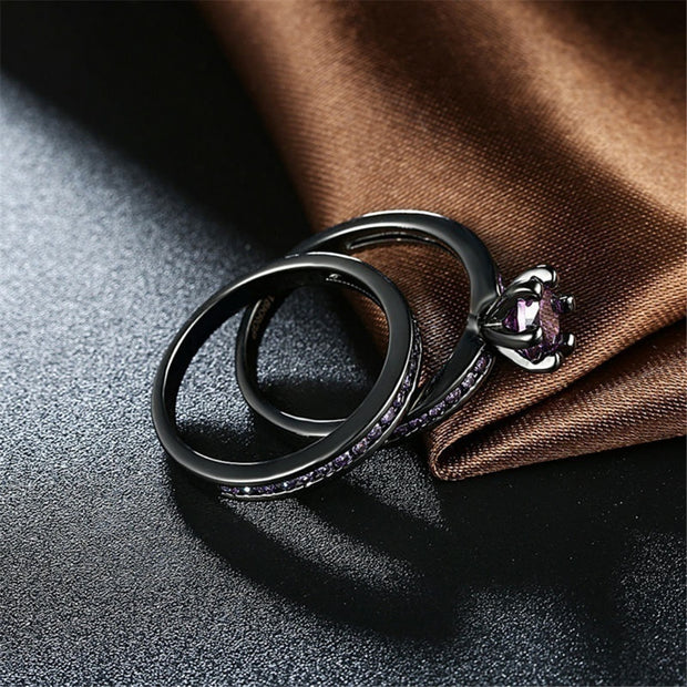 Fashion Jewelry Luxury Dark Purple Zirconia Stainless Steel Couple Ring Engagement Valentine's Day Gift - Memoriex