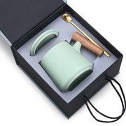 Creative Gift Personalized Ceramic Coffee Mug With Lid Spoon Rough Pottery Cup Lettering Couple Water Cup Logo - Memoriex