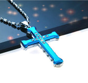 Dark Knight Same Men's Crystal Cross Pendant Silver Gold Black Dominant Pendant Necklace - Memoriex