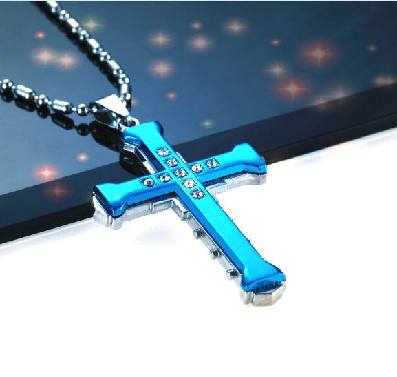 Dark Knight Same Men's Crystal Cross Pendant Silver Gold Black Dominant Pendant Necklace - Memoriex