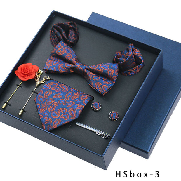 8-piece Gift Box Men's Formal Wear Business Bow Tie Square Scarf Tie Clip - Memoriex 